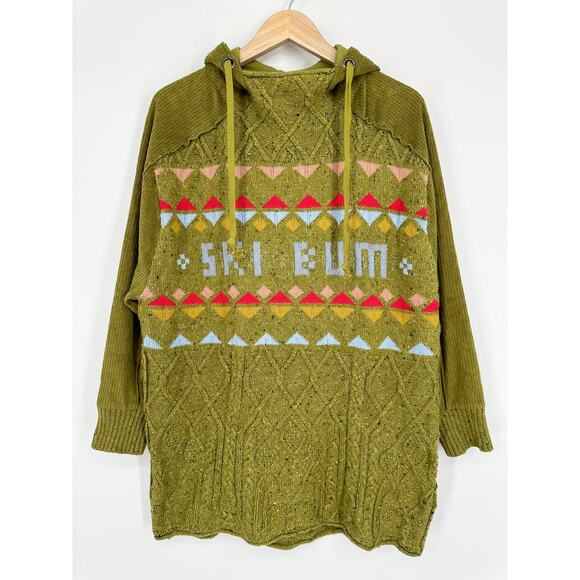 Free People Powder Bunny Sweater Ski Bum Fair Isle Chunky Knit Hooded Oversized - Picture 5 of 14
